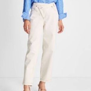 Future Collective Kahlana Barfield High-Rise Overlap Straight Leg Jean Cream Sz6